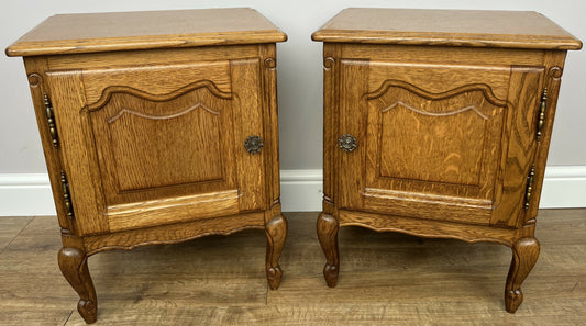 Pair of Bedside Tables Vintage French Louis Oak Nightstands Cabinets LOT 6217