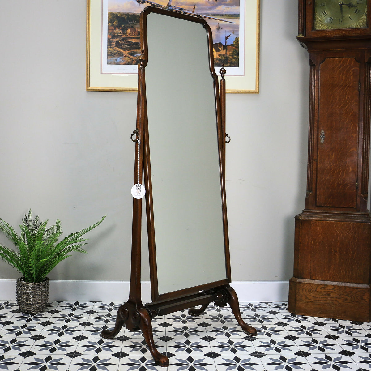Cheval Mirror Late Victorian Edwardian Queen Anne Style Mahogany