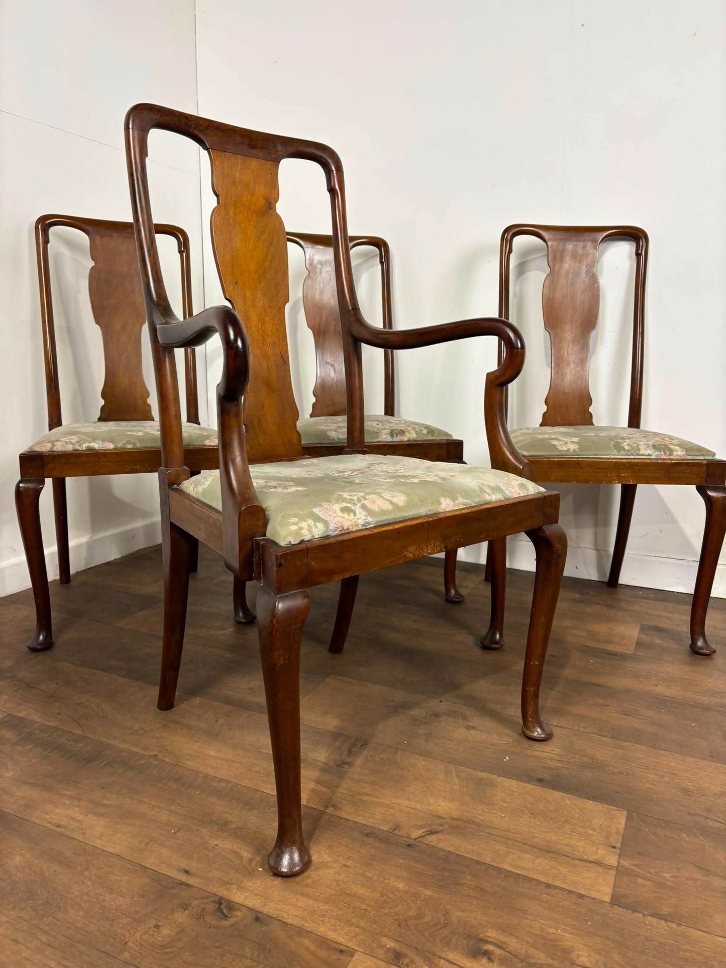 Set of Four Vintage Mahogany Dining Chairs Including Carver