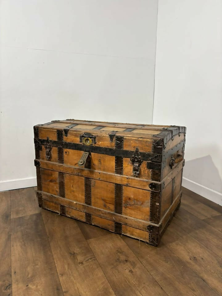 Victorian Domed Steamer Trunk / Antique Travel Chest