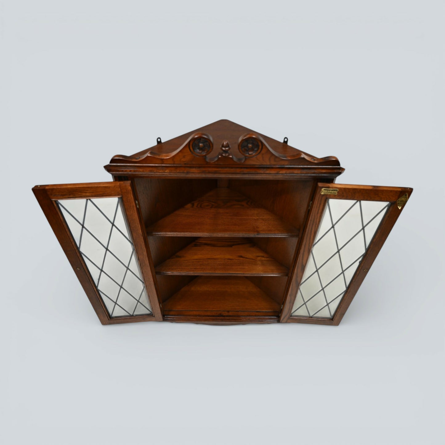 Old Charm Hanging Corner Display Cabinet Leaded Glass Tudor Brown *FREE Delivery