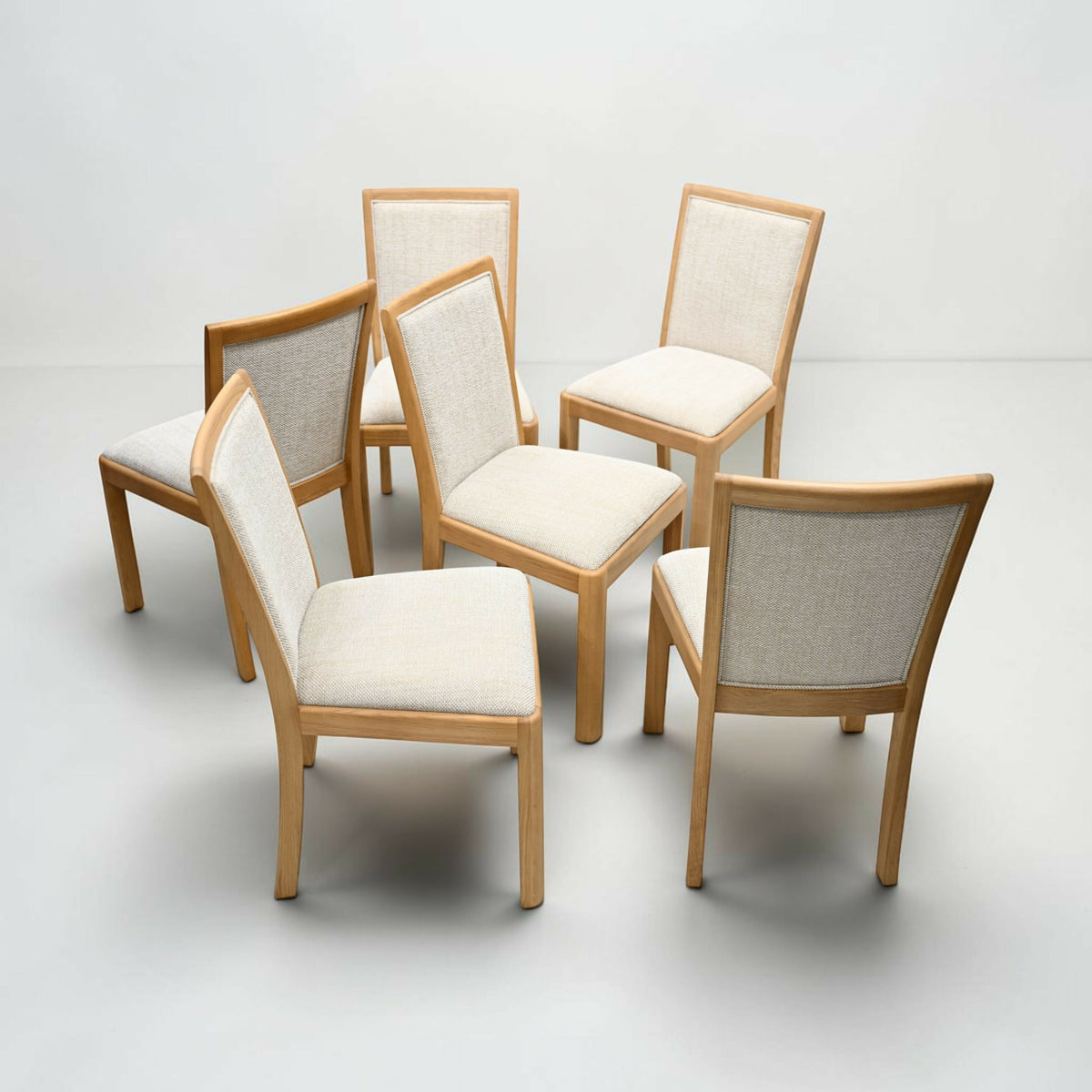 6 Oak Dining Chairs Beige Fleck Upholstery EXC Very Clean FREE UK Delivery*