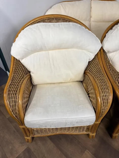 Vintage Three Piece Cane Conservatory Suite – Two Seater Settee & Armchairs