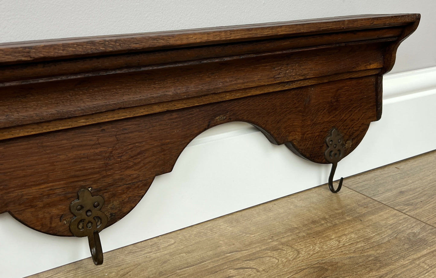 Coat Rack Antique French Carved Oak Wall Mounted 4 Hooks Rack Hanger LOT 6207