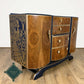 Art deco style Sideboard/Buffet. Palmer House Hotel Tiffany Peacocks. Navy Blue and Gold