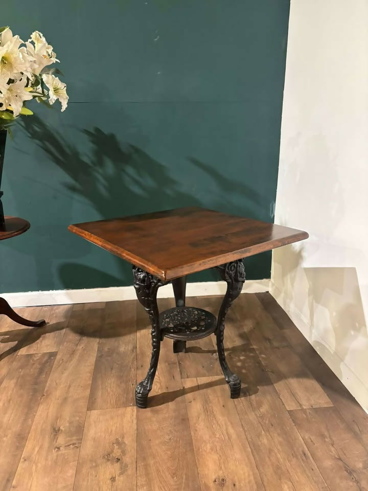 Victorian Cast Iron Pub Table With Mahogany Topmn