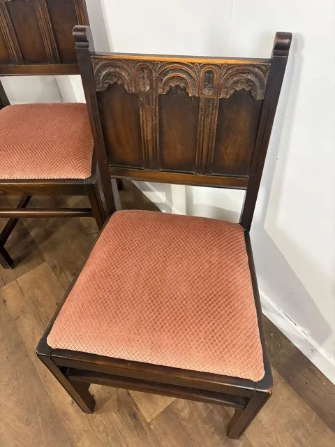 Vintage Set Of Four Oak Priory Style Dining Chairs
