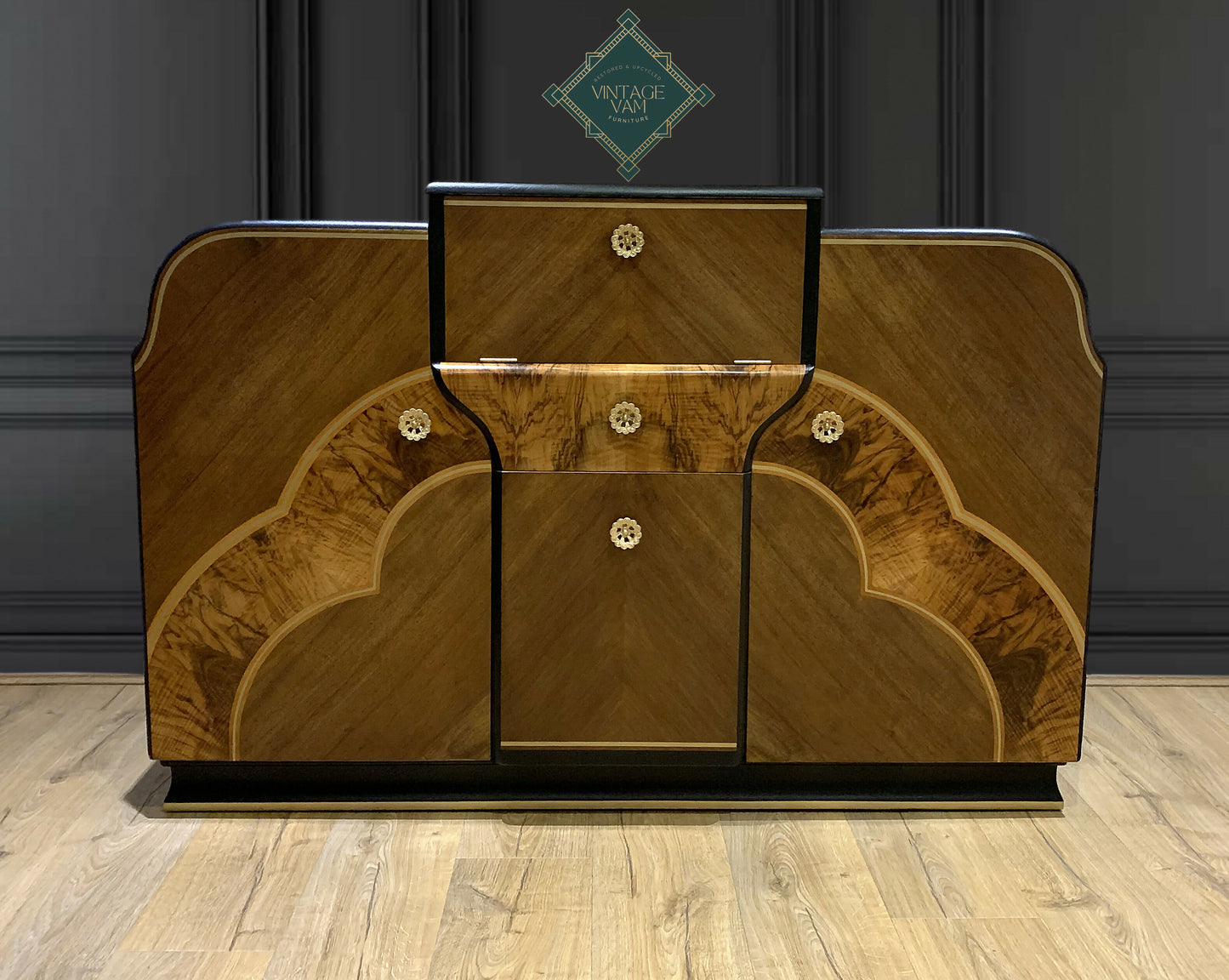 Large Art Deco Walnut Sideboard