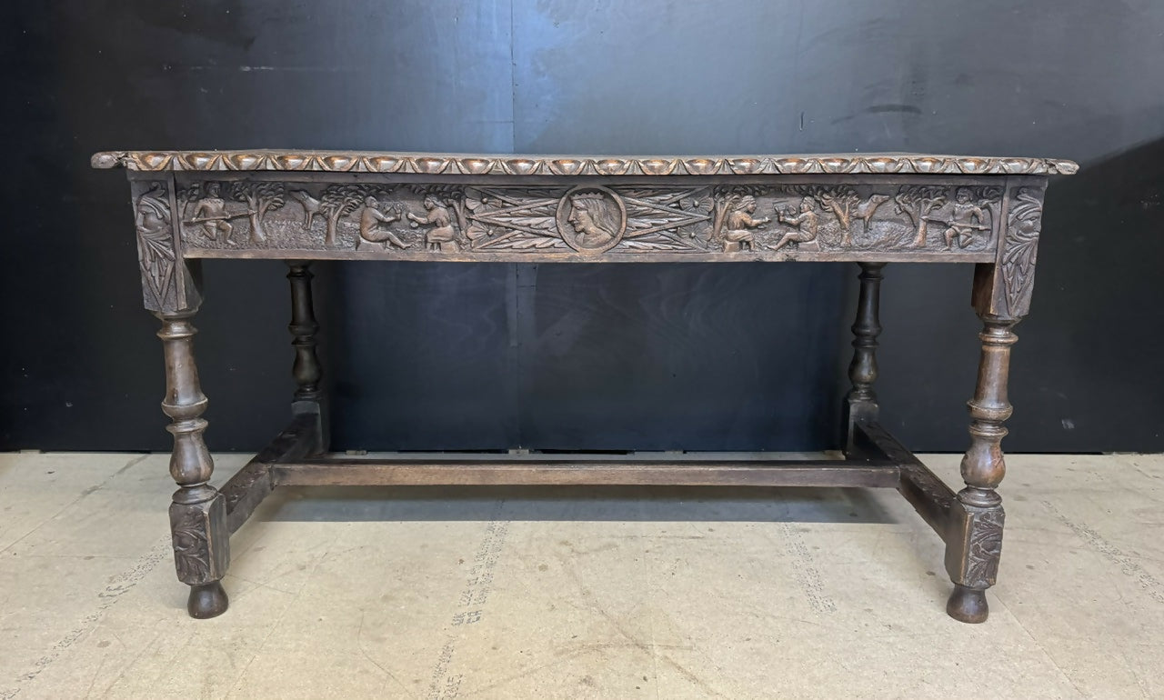 19th Century Carved Oak Table having drawers