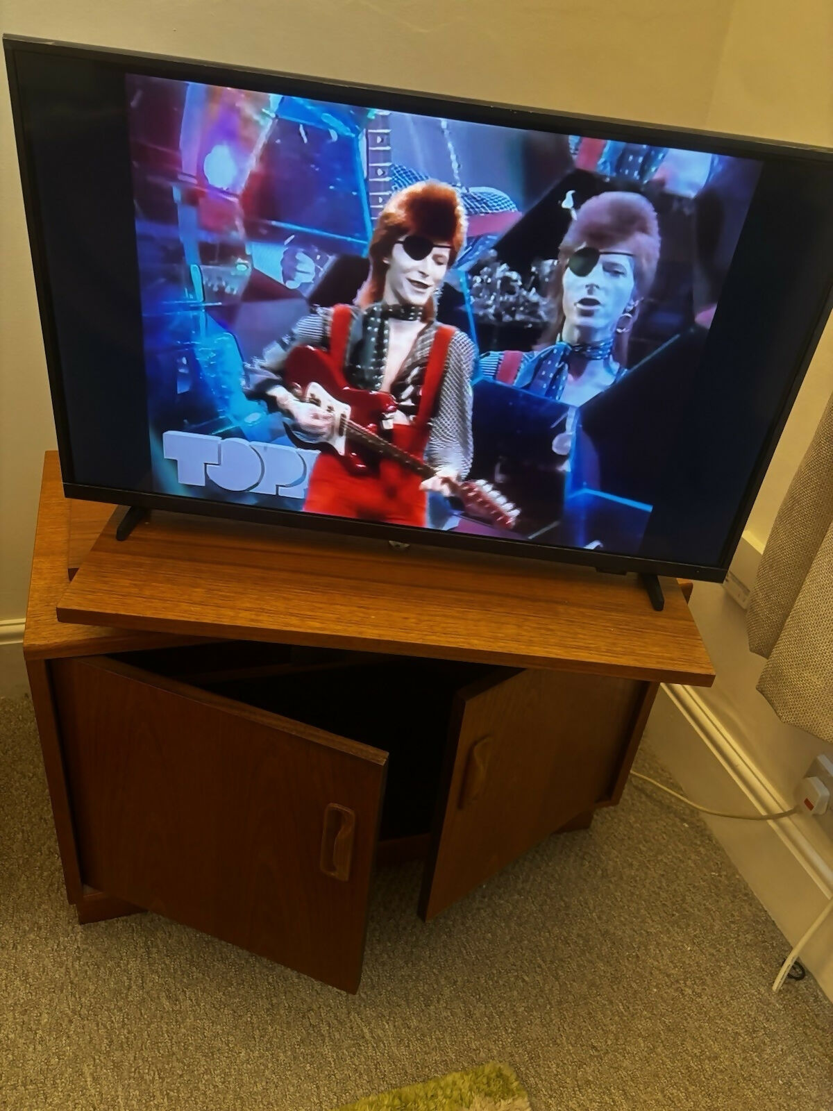Mid Century G Plan Fresco Tv Stand Swivel Top Vinyl Storage Unit Teak