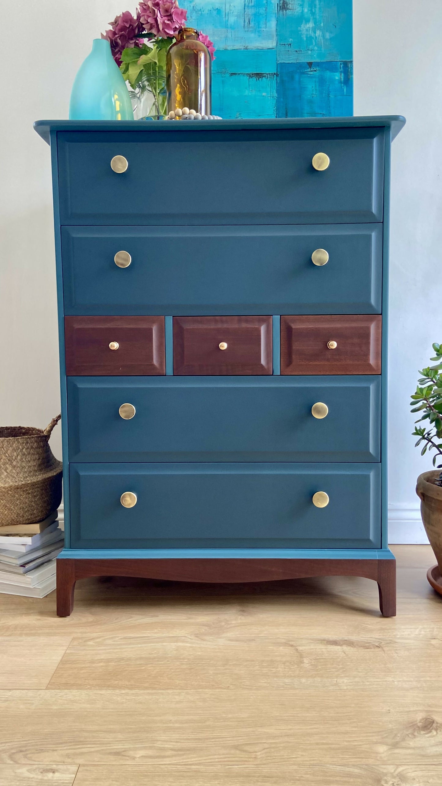 Stag Minstrel Chest of 7 Drawers upcycled in two tones Midcentury Modern