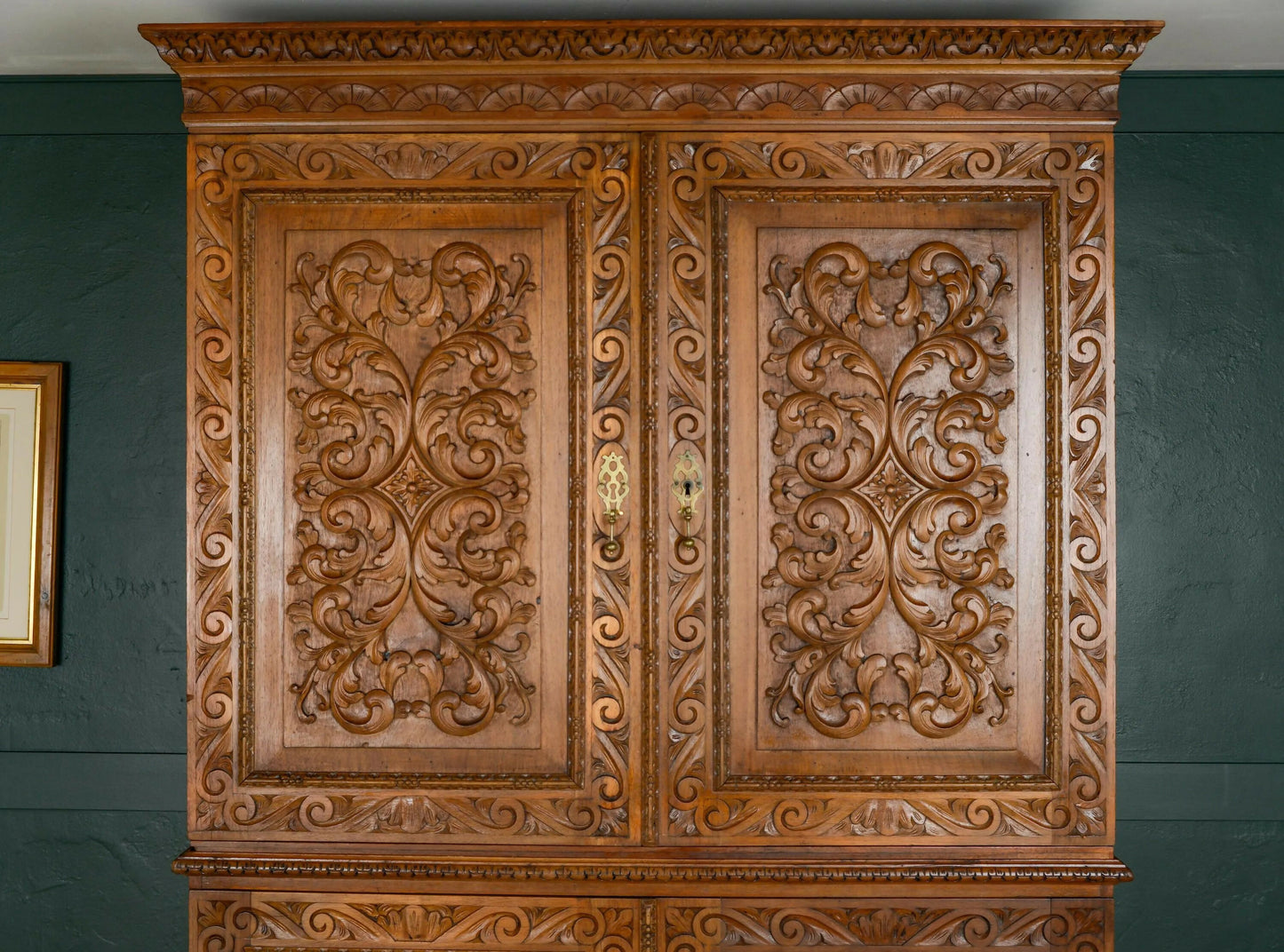 Antique French Walnut Linen Press Housekeepers Cupboard - Ornately Carved