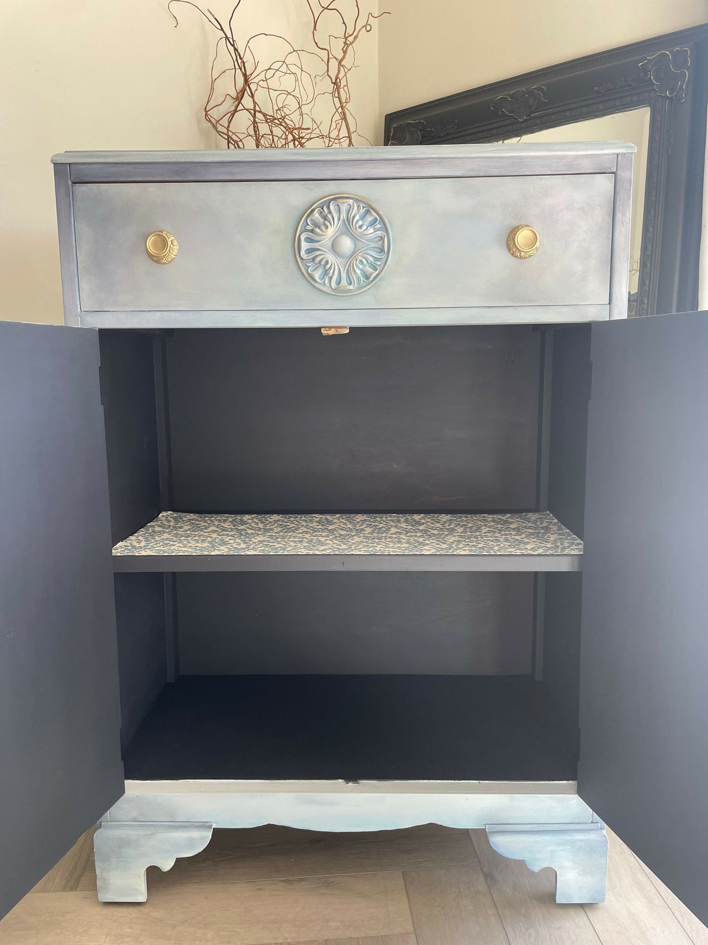 Vintage Tallboy Hand Painted Blue and White