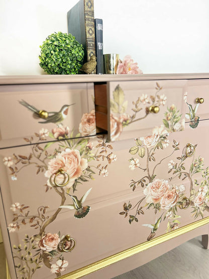 Stag Pink Blossm Tweet 3 over 2 5 drawer chest of drawers