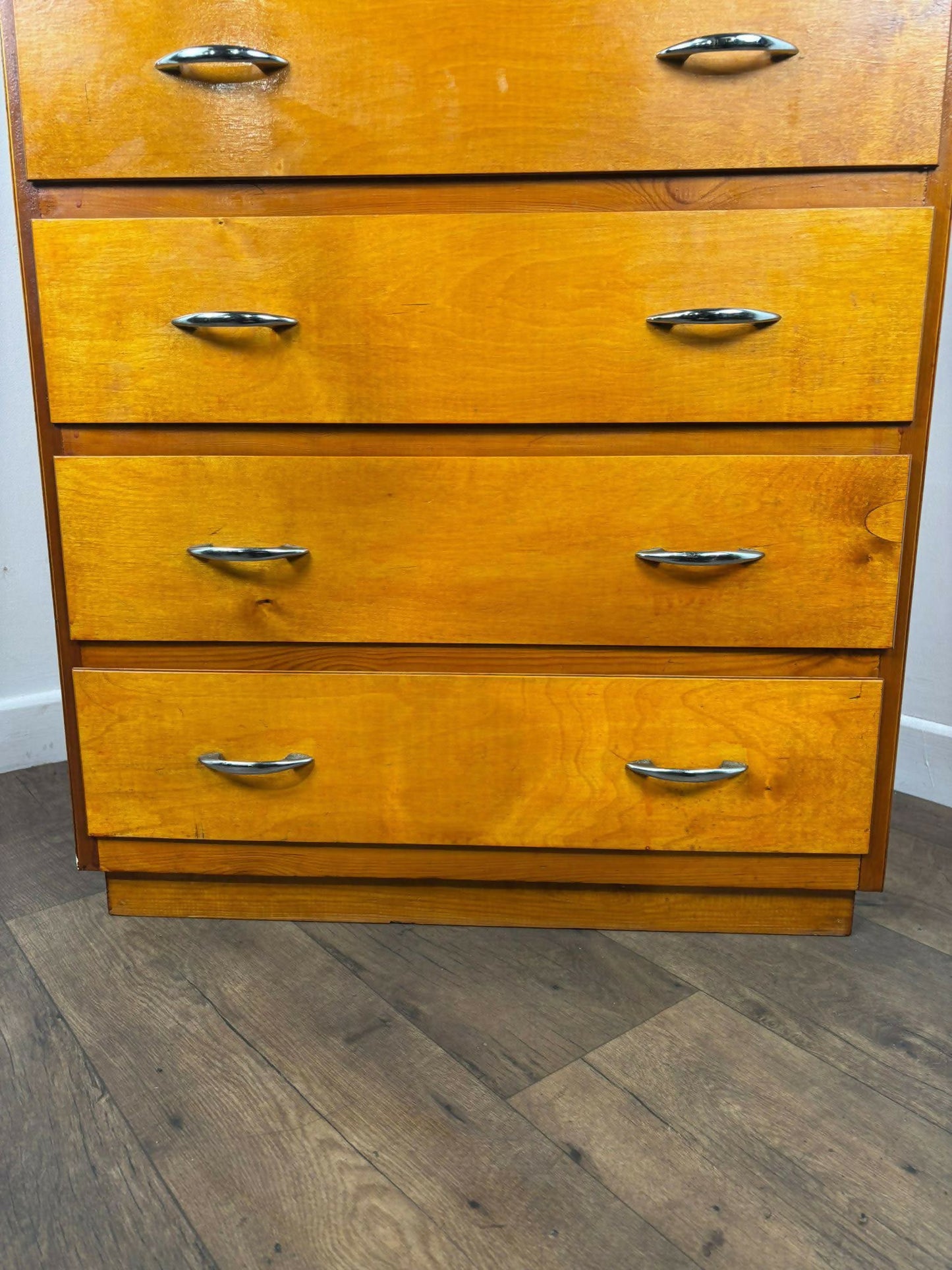 Mid Century Oak Veneer Five Drawer Bedroom Chest