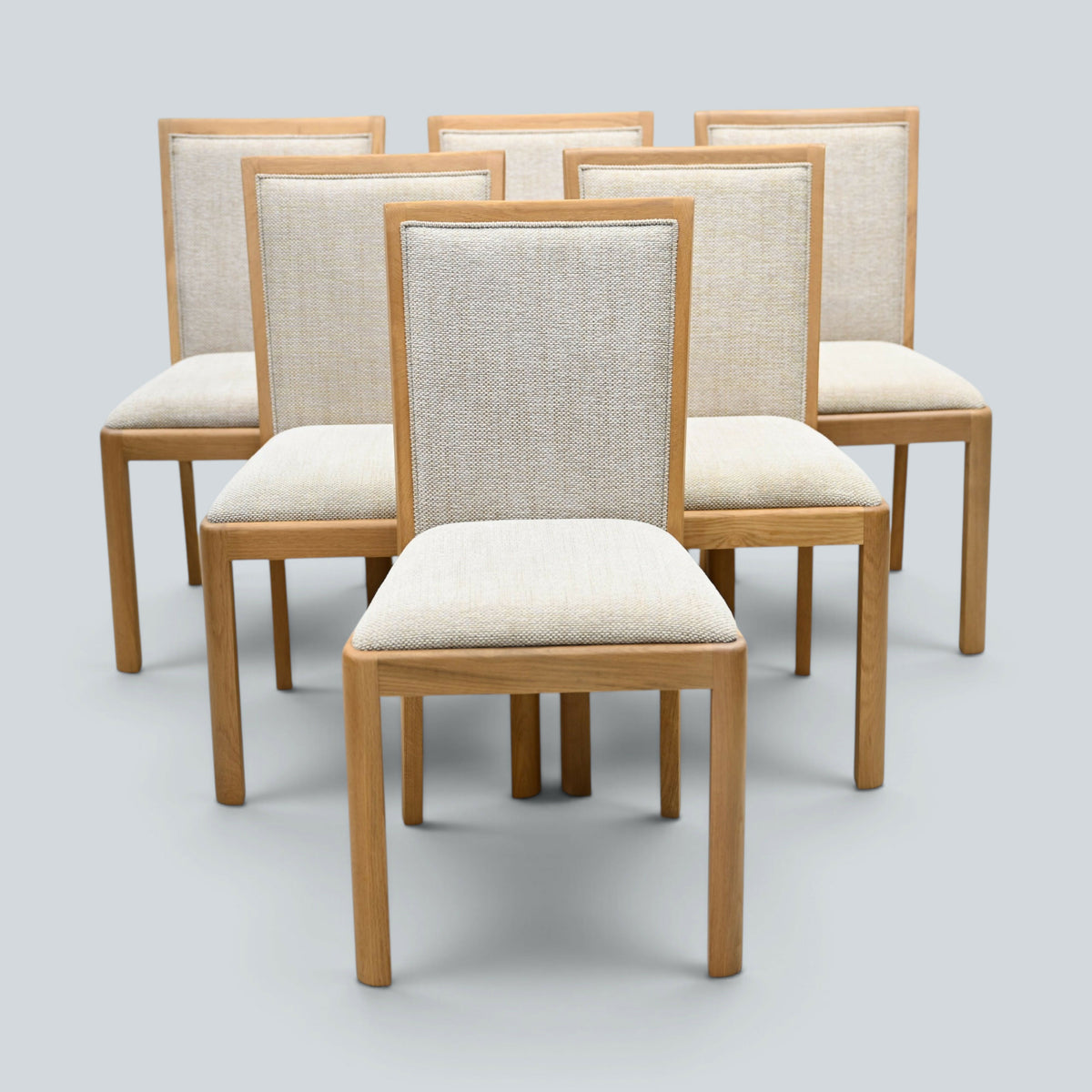 6 Oak Dining Chairs Beige Fleck Upholstery EXC Very Clean FREE UK Delivery*