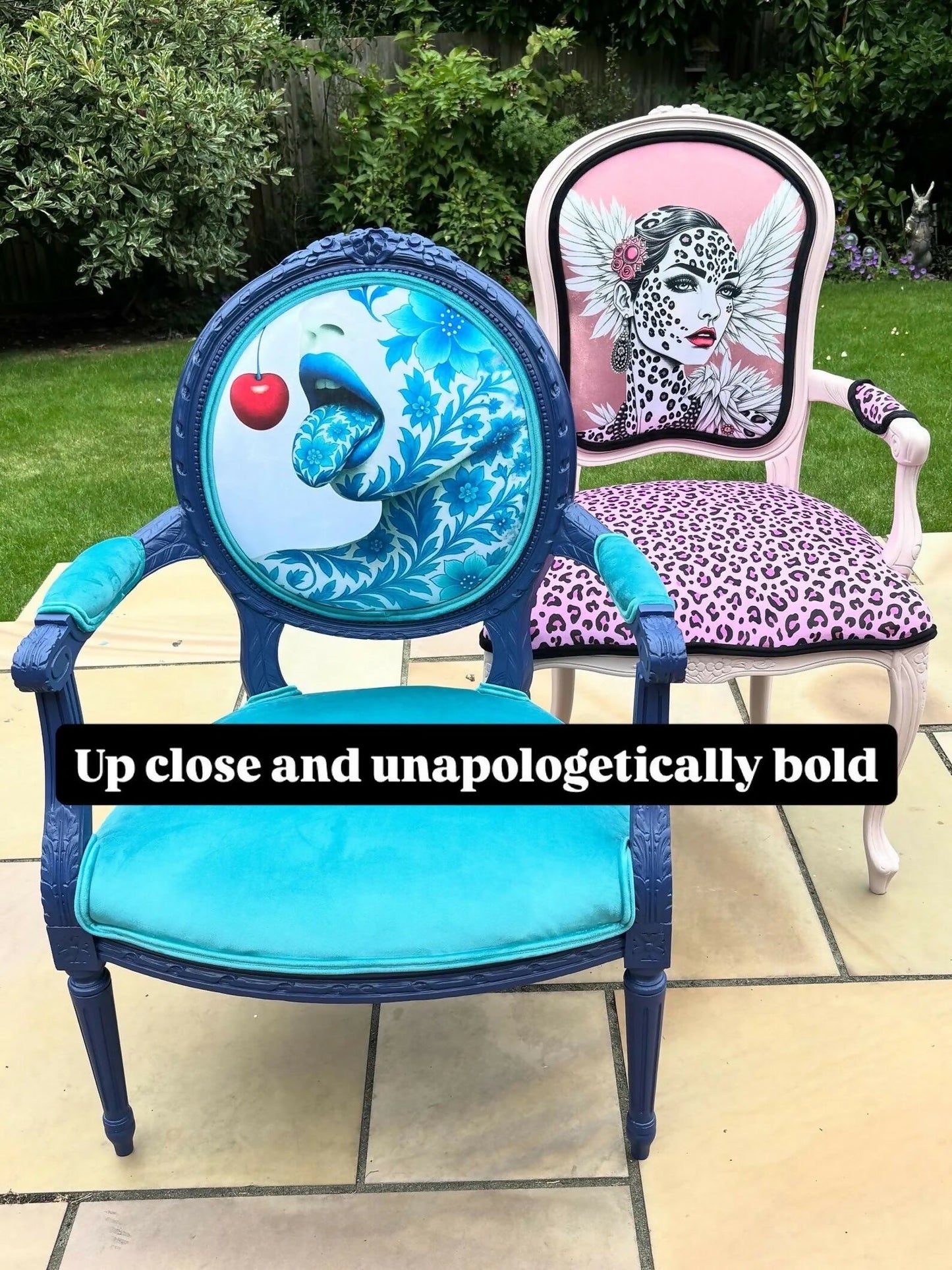 Bespoke Bold Upholstered Statement Chair – Pink Leopard Print & Designer Art Backrest