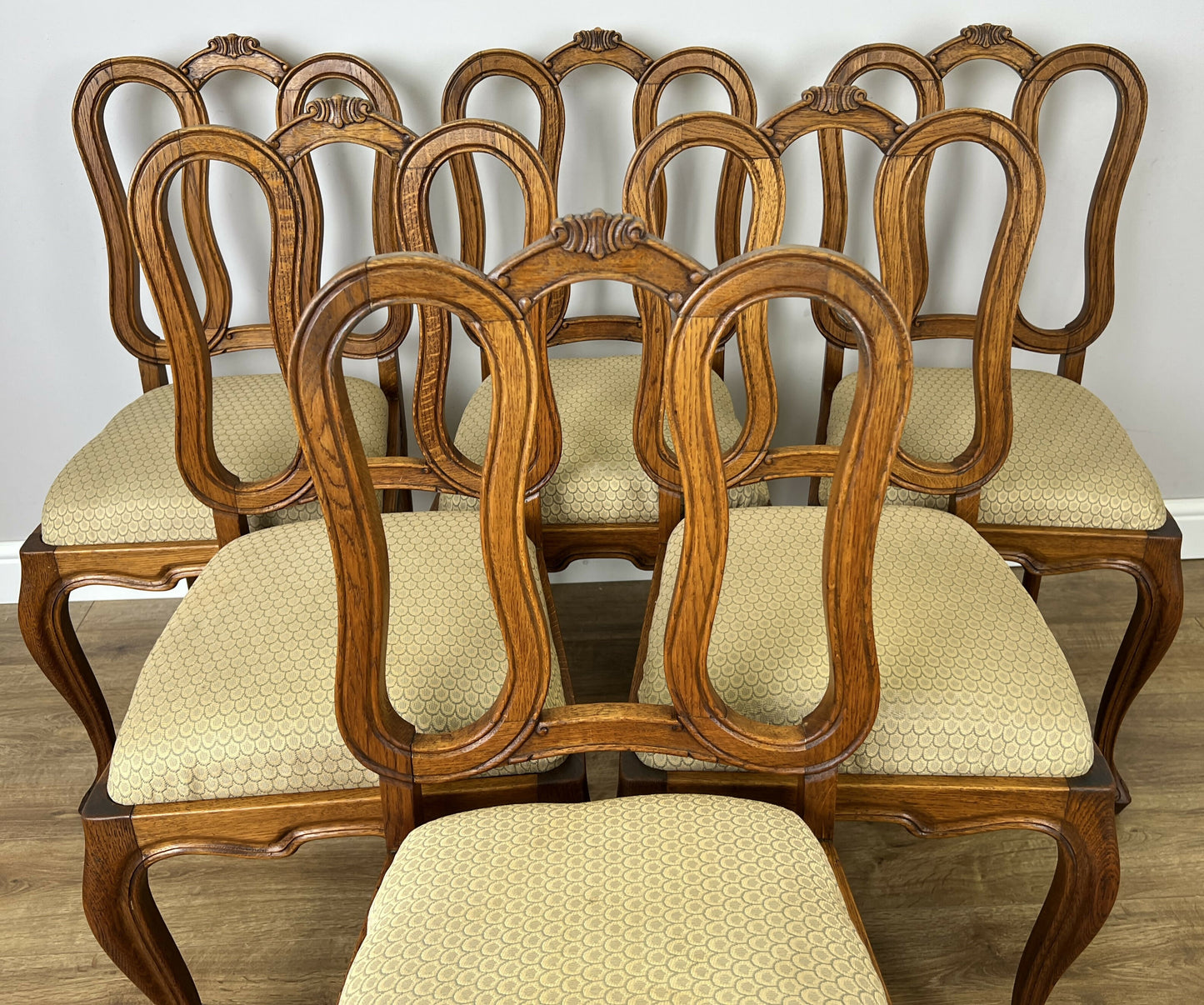 Dining Chairs Vintage French Louis Style Oak Set of 6 Upholstered Seats LOT 6344