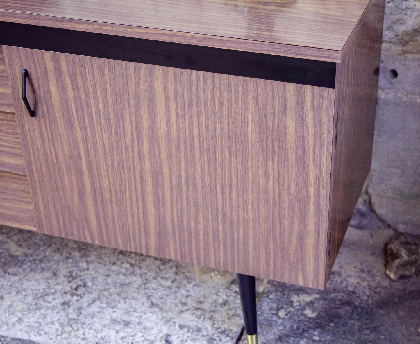 Mid Century Long Sideboard - Melamine - Tapered Legs - 1960s