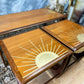 G Plan Long John Nest of 3 Tables with Gold Leaf Sunburst Design - Mid Century Modern MADE TO ORDER