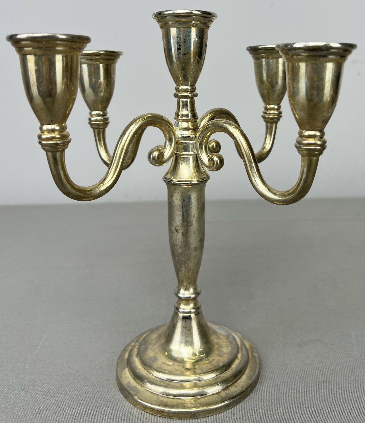 Pair of Candelabras Vintage French Style Metal Five Arm Candle Holders LOT 6483