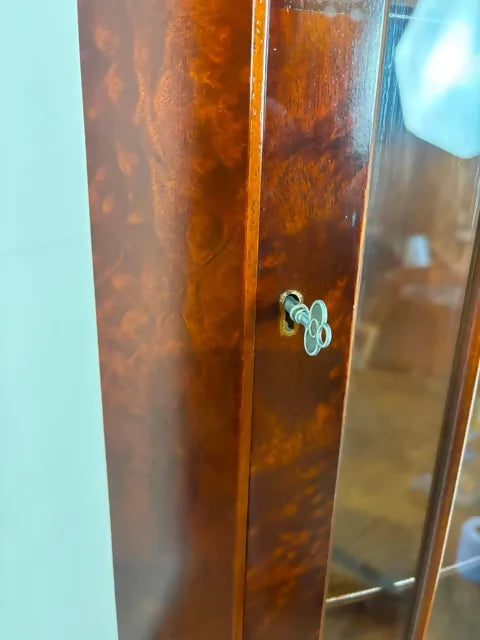 Reproduction Walnut Glazed Corner Display Cabinet