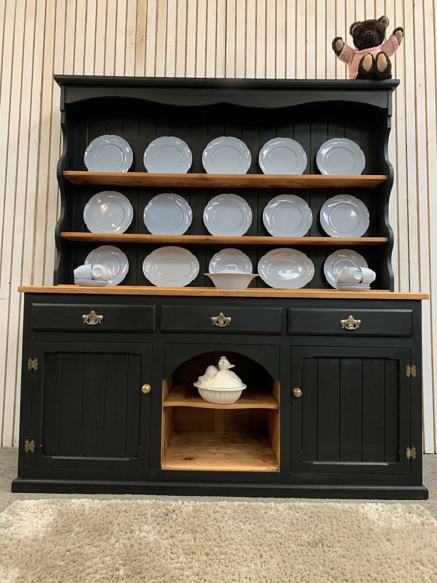 Painted Black upcycled Pine country farmhouse large 2 DOOR Welsh Dresser.