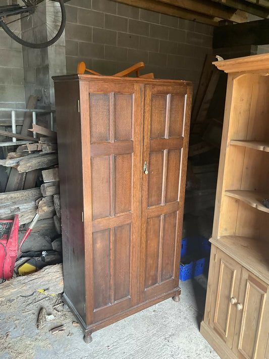 Single Carved Antique Oak Wardrobe