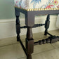 Footstool Vintage Oak Seat. Stool Restored Reupholstered in Linwood Linen