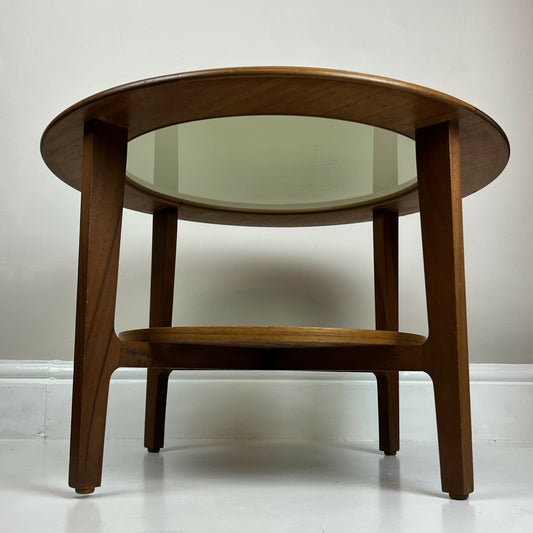Vintage Remploy Teak Coffee Table Glass Top Round Mid Century Side Table 58.5cm