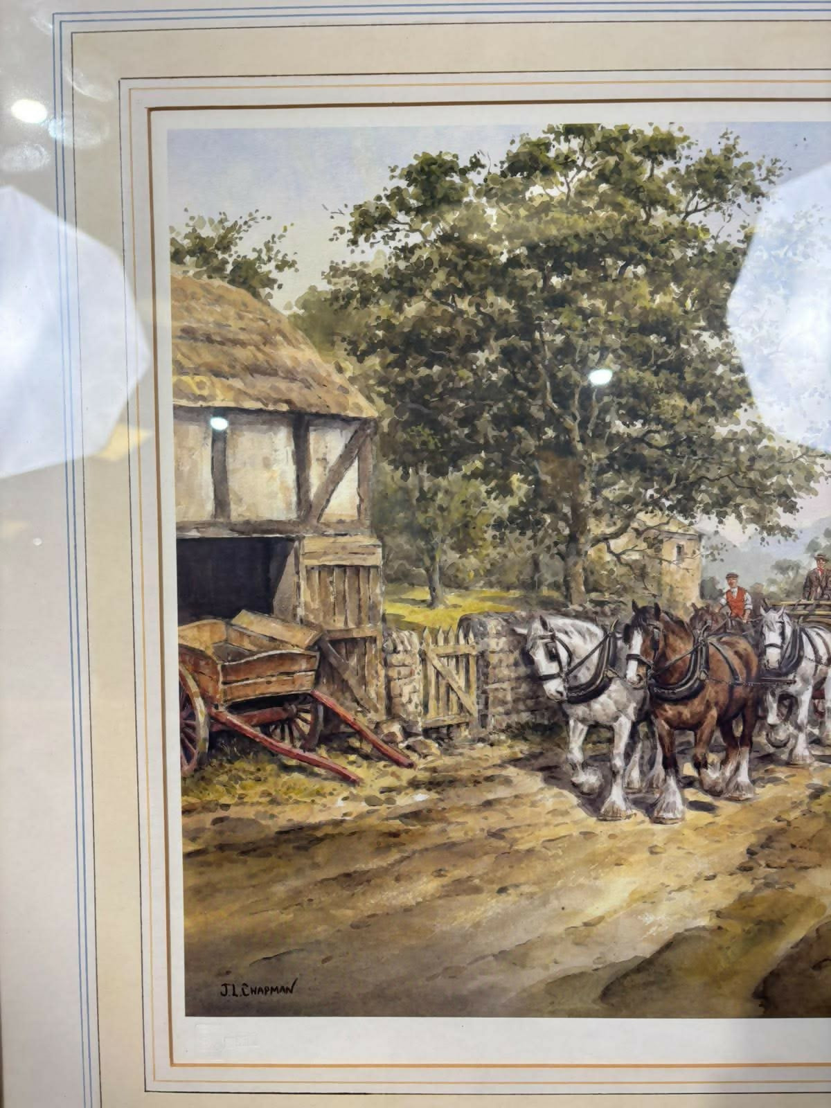 J.L. Chapman Framed Country Village Print – Horse & Cart Scene