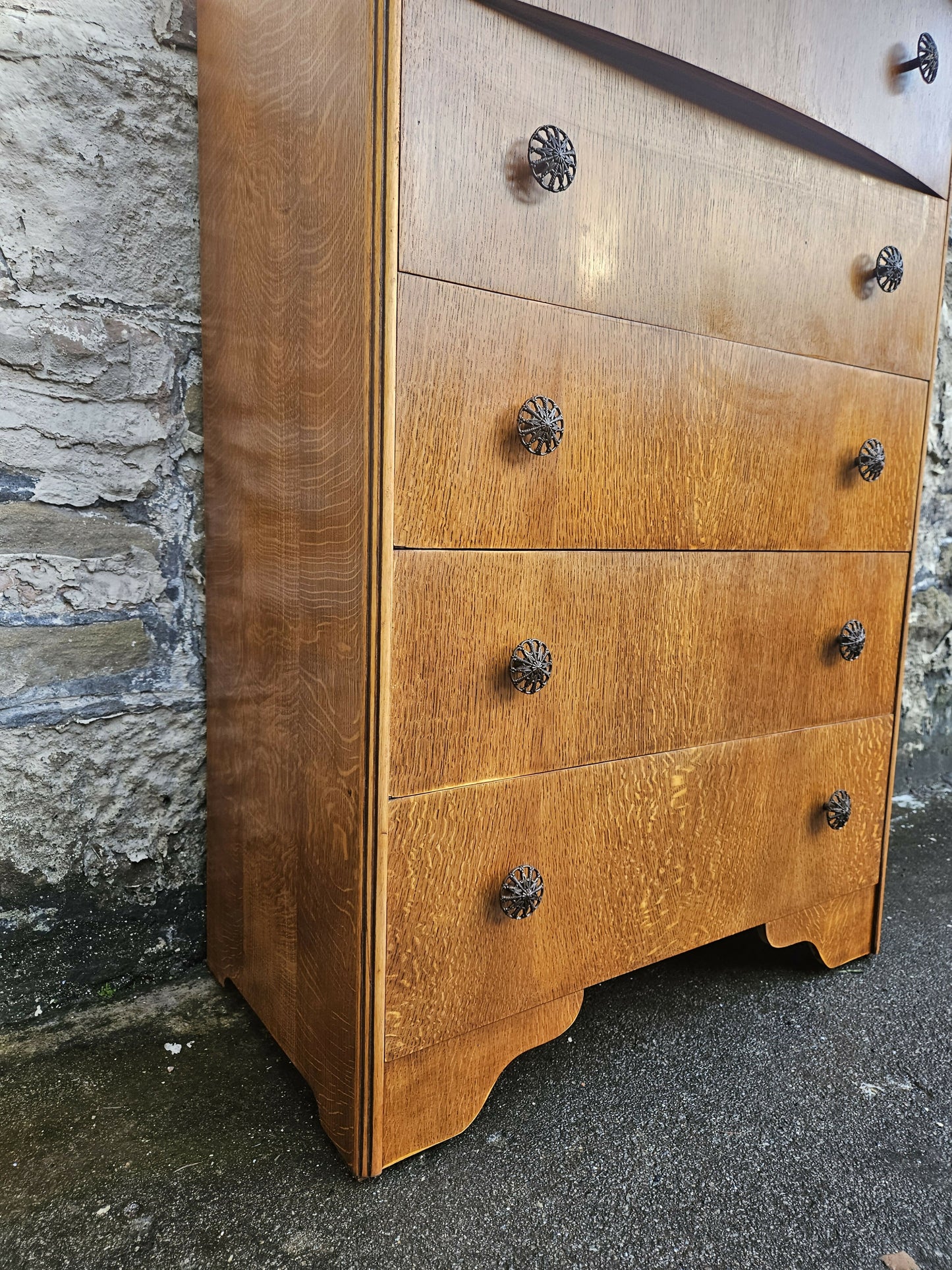 Vintage Chest Of Drawers Cabinet Oak Five Drawer Super Proportions Beautiful Detailing