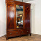 Edwardian Mahogany Inlaid Wardrobe / Armoire with Mirror & Drawers