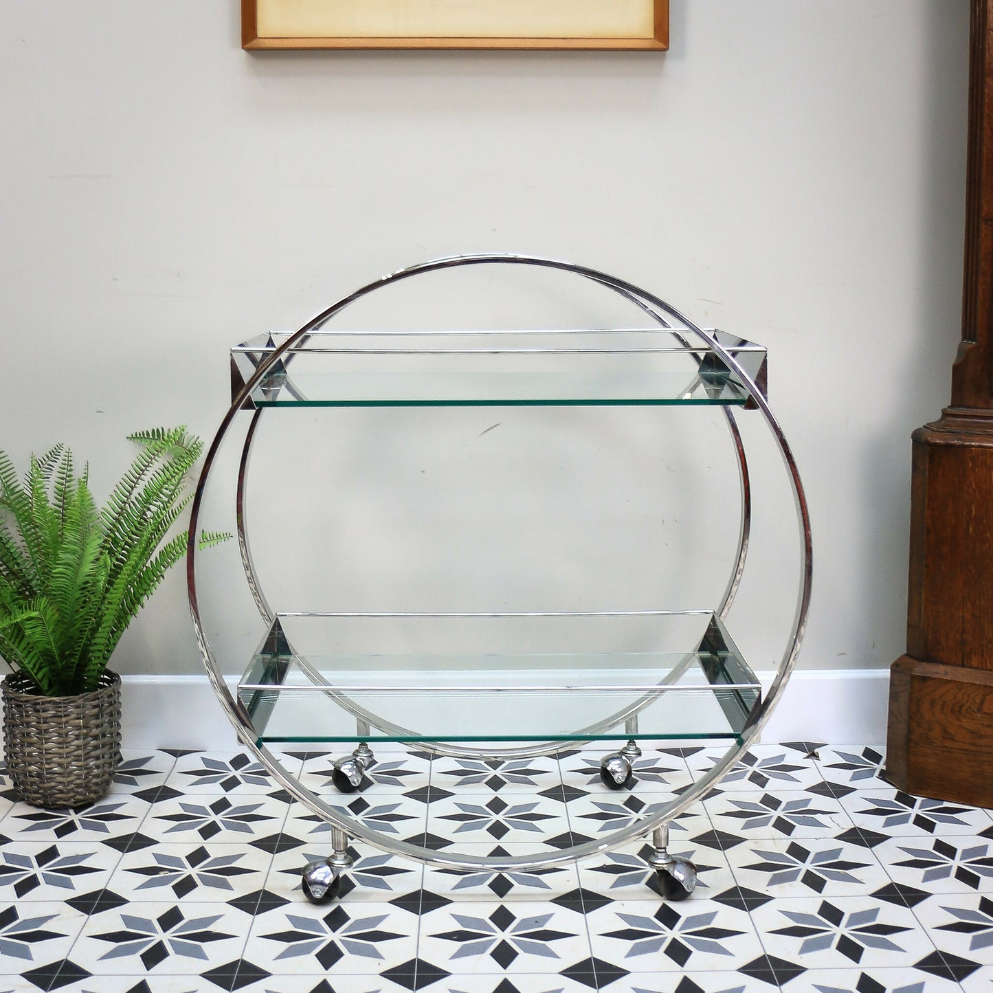 Art Deco Style Cocktail Drinks Savoy Trolley on Castors with Tempered Glass