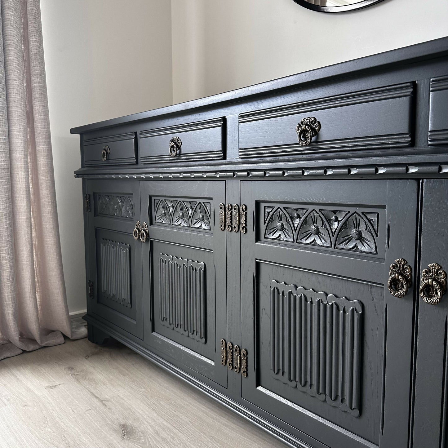 Old Charm 'Off Black' Antique Carved Sideboard