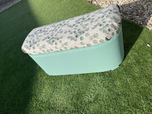 beautiful green repainted mid century storage seat/ ottoman. You choose the fabric from select given.