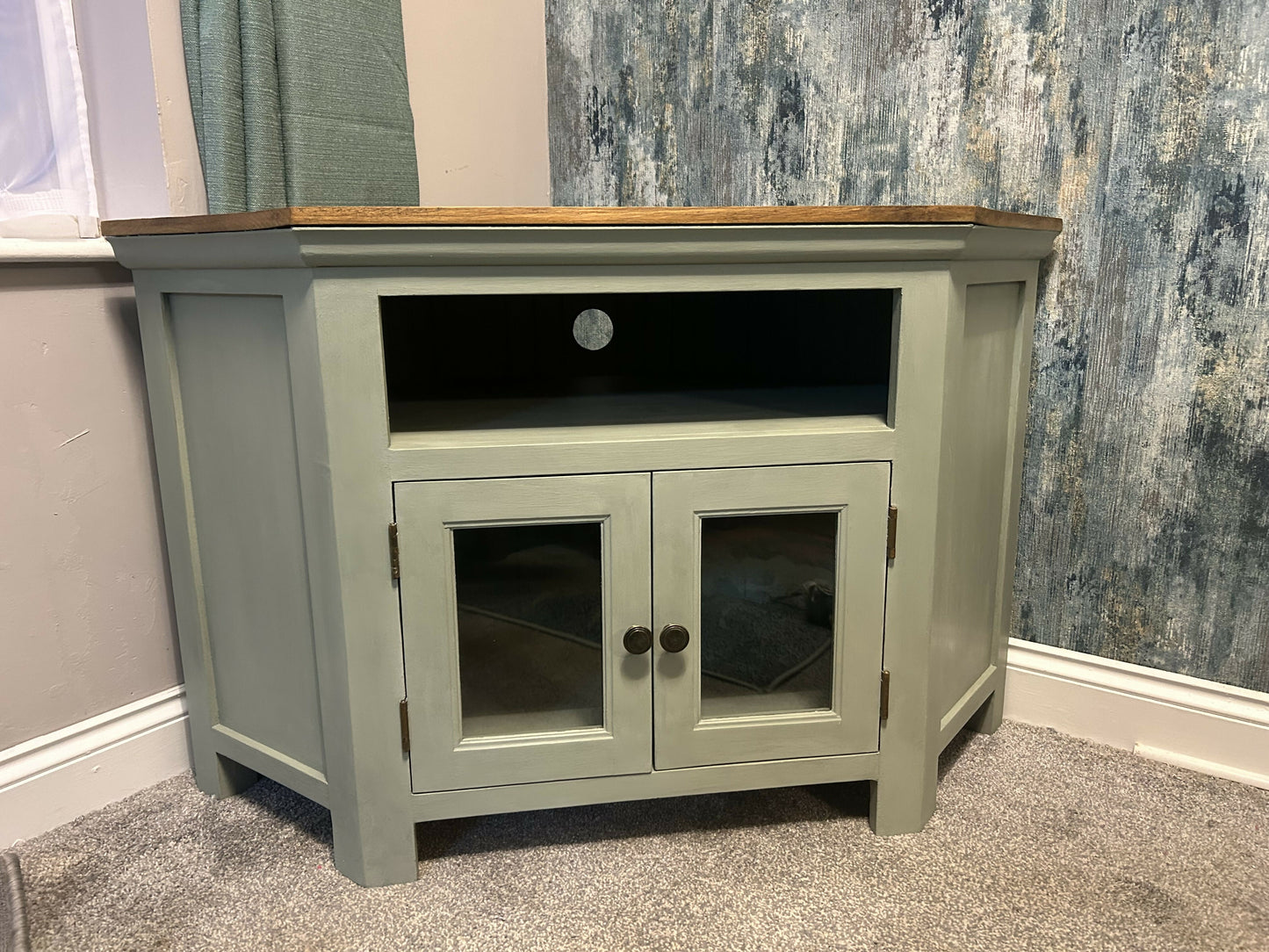 Upcycled solid wood corner tv stand