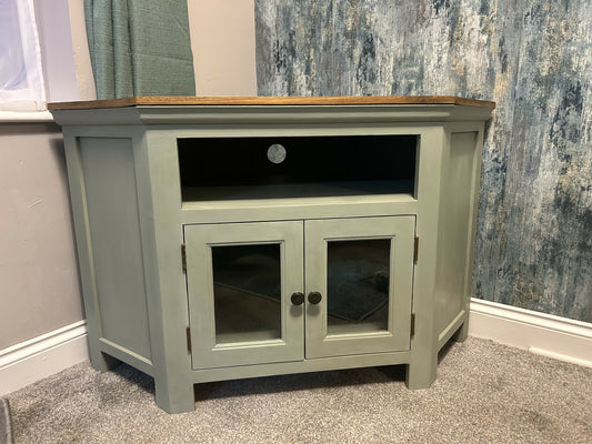 Upcycled solid wood corner tv stand