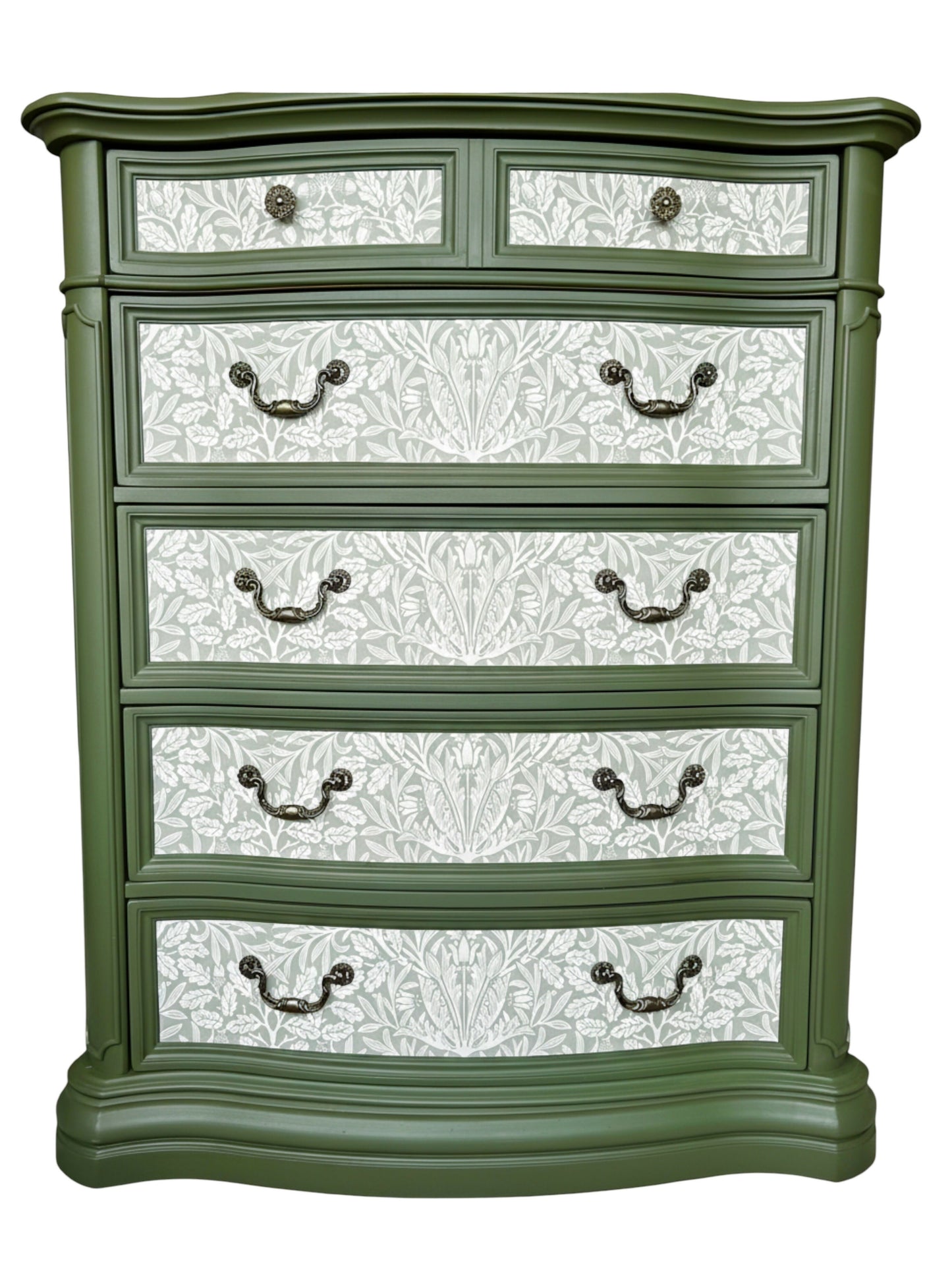 William Morris Style Large chest of drawers. Wood. Handpainted, with decoupage.