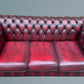English Oxblood Leather Chesterfield Three Seater Sofa