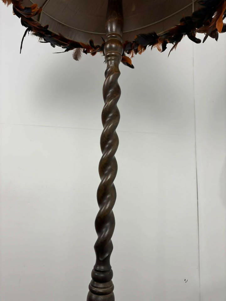 Vintage Barley Twist Standard Lamp with Handmade Feather Shade