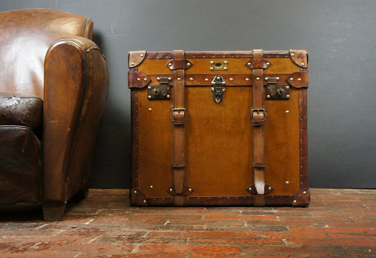 Handmade English Large Belted Occasional Side table Trunk