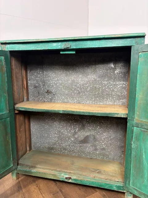 Reclaimed Indian Wood Rustic Green Distressed Cupboard