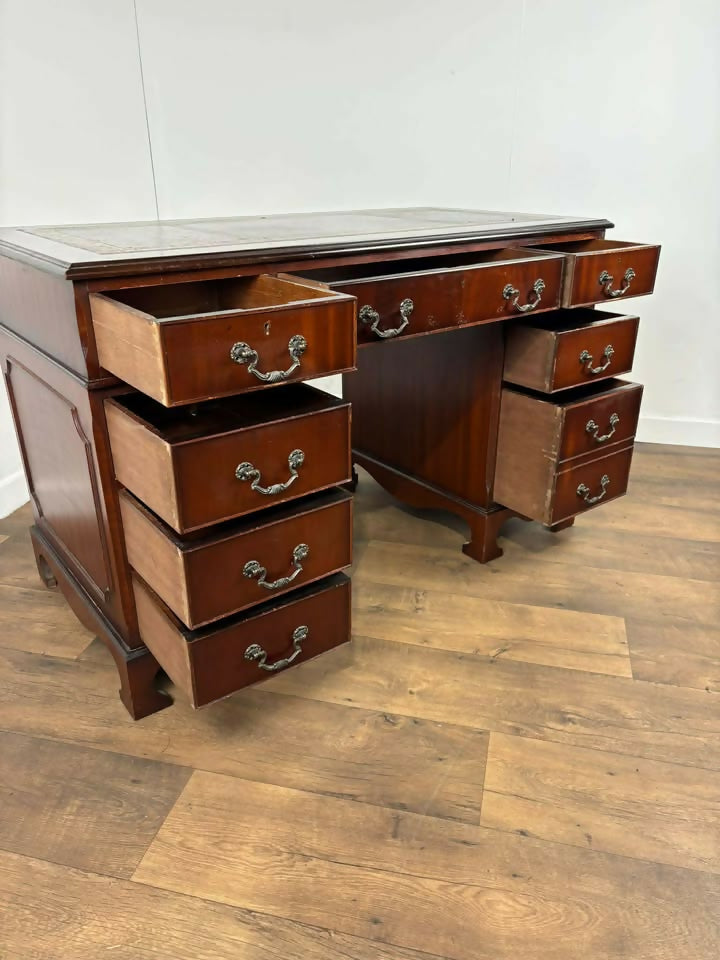 Reproduction Mahogany Twin Pedestal Knee Hole Desk