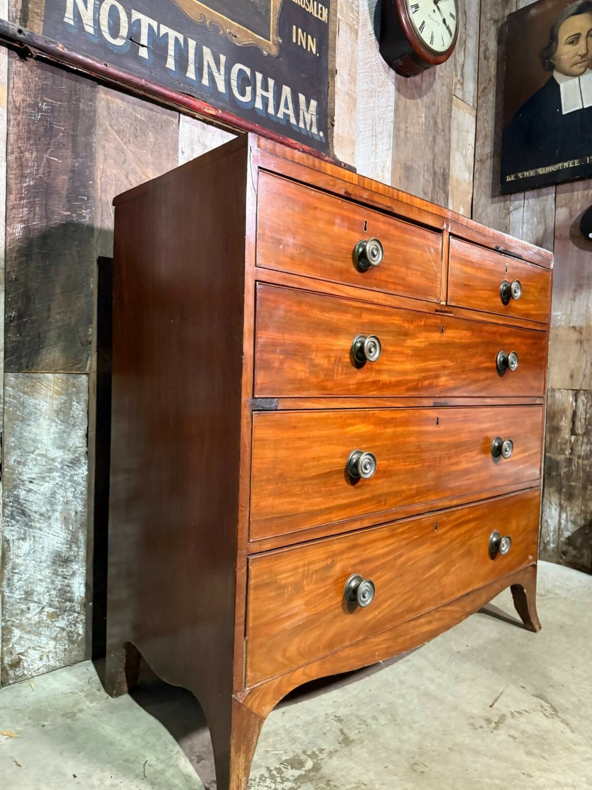 Antique Edwardian Mahogany Two over Three Chest of Drawers, c1900