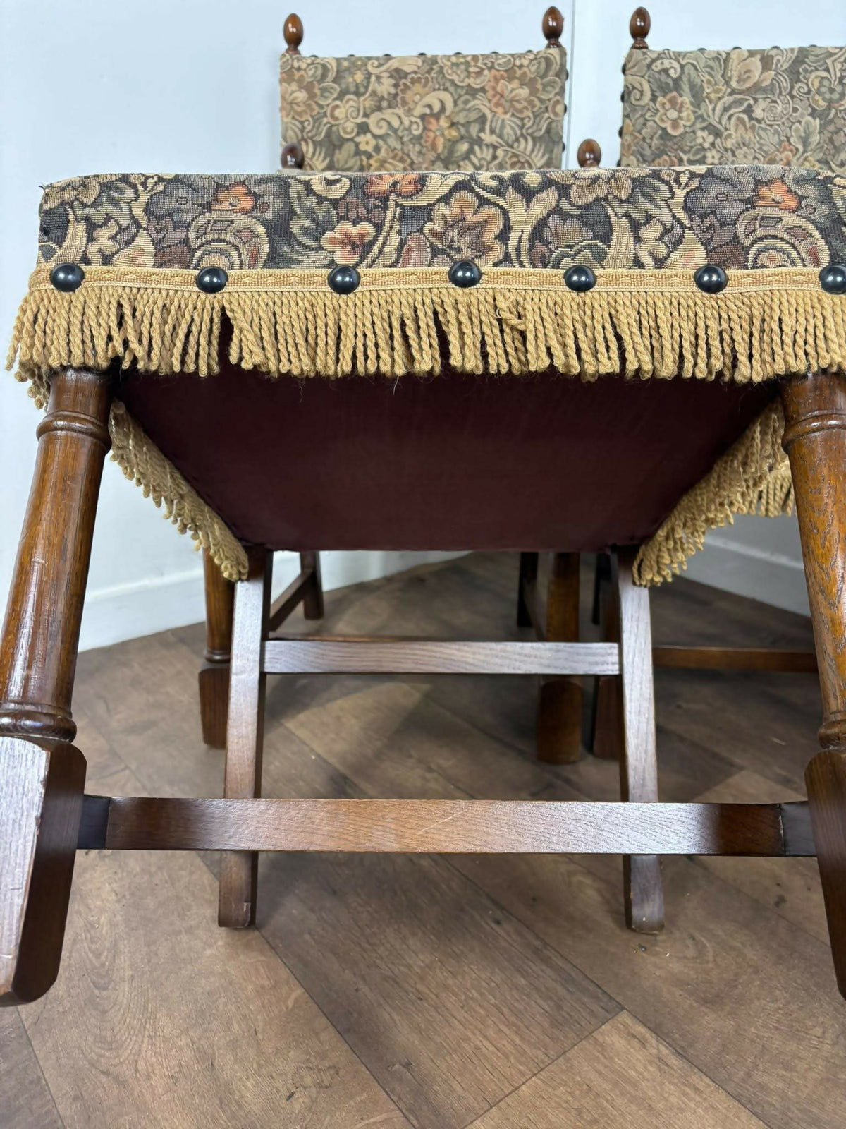 Set of Four Vintage Oak Upholstered Dining Chairs