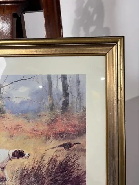 Framed “Hunting Pheasants” Print After Eugene Petit – 19th Century Sporting Scene