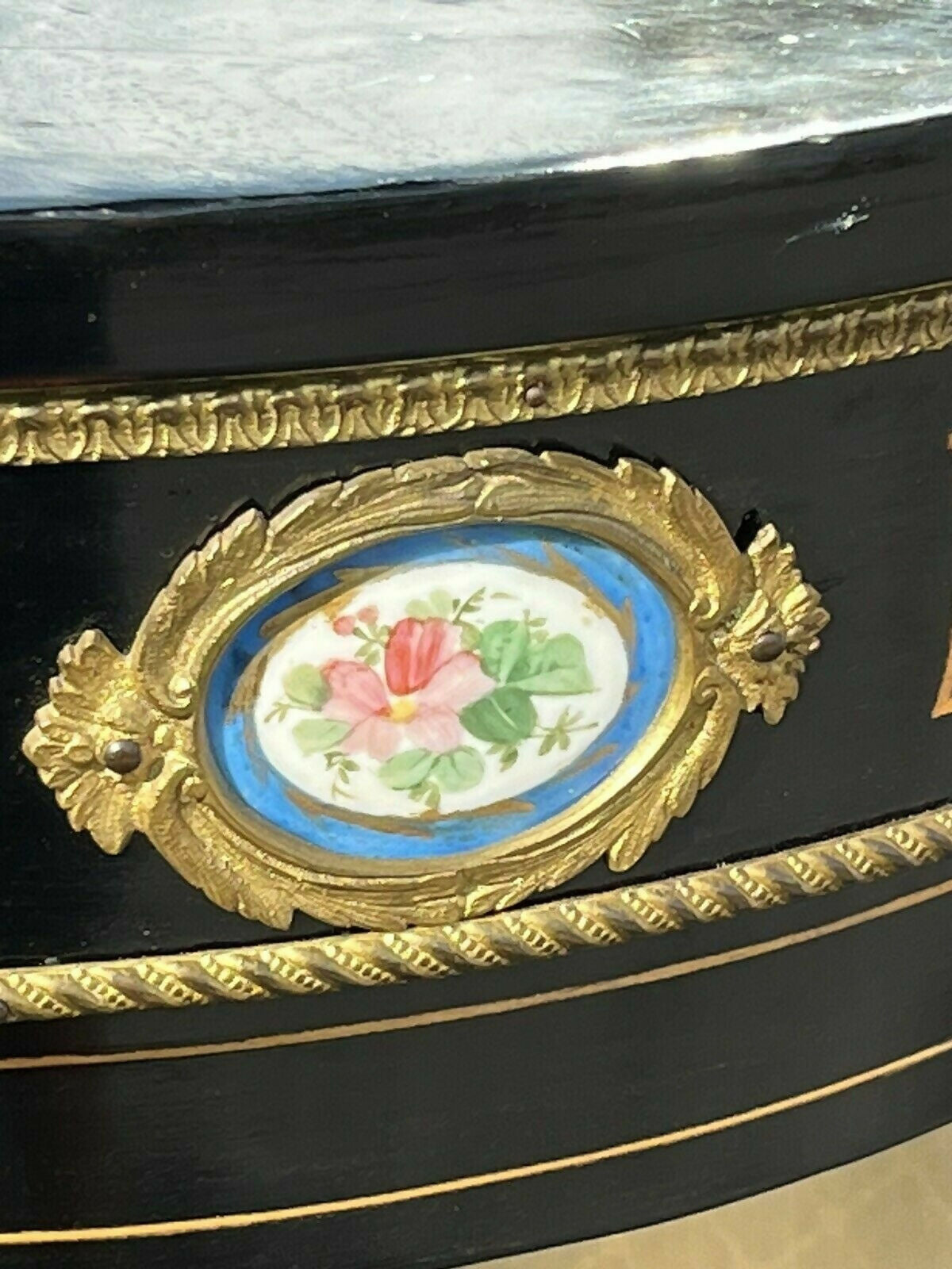 Victorian French Empire Credenza With French Porcelain Plaques.