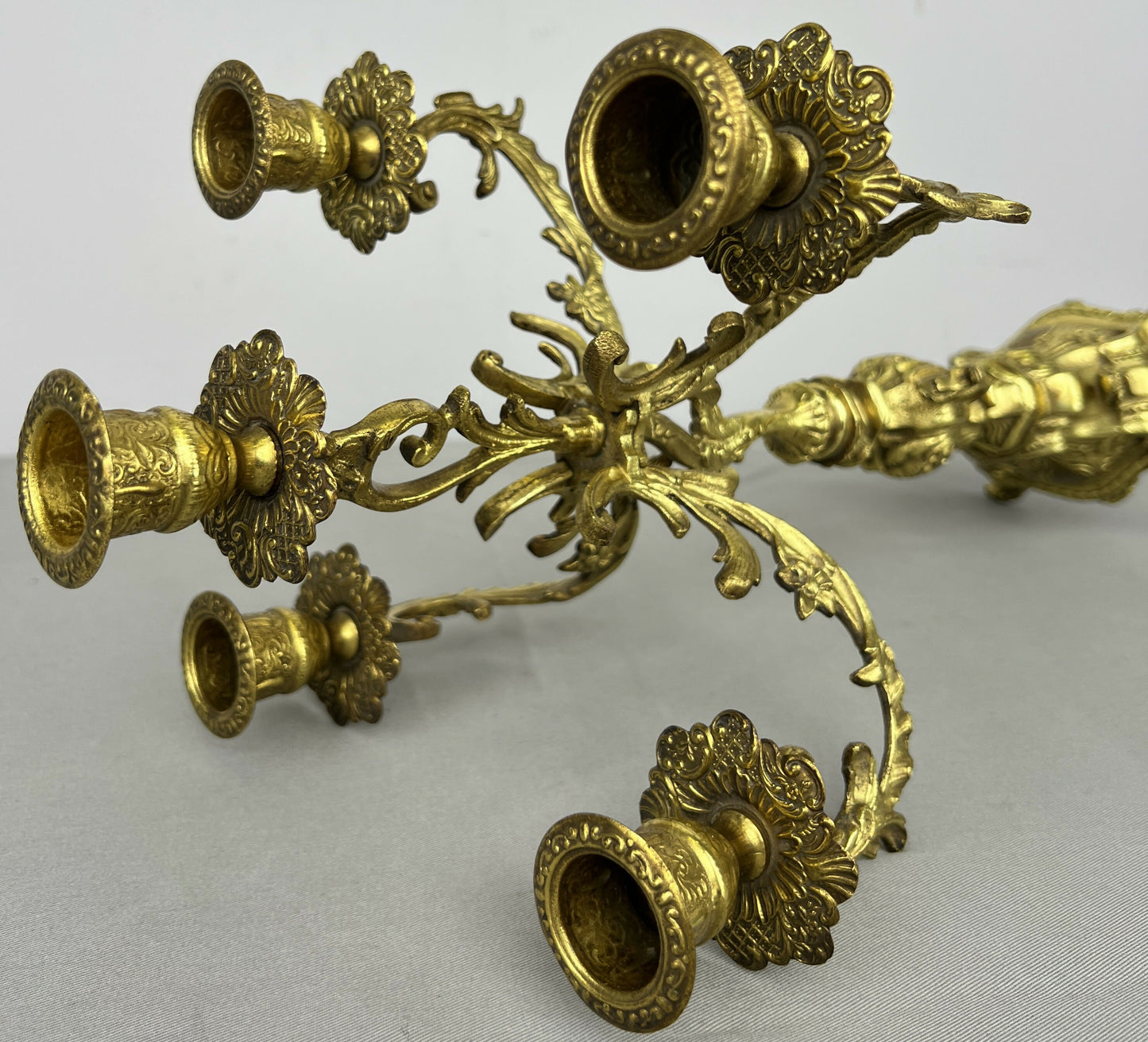 Pair of Candelabras Vintage French Brass Ornate 5 Arm Candle Holders LOT 6437