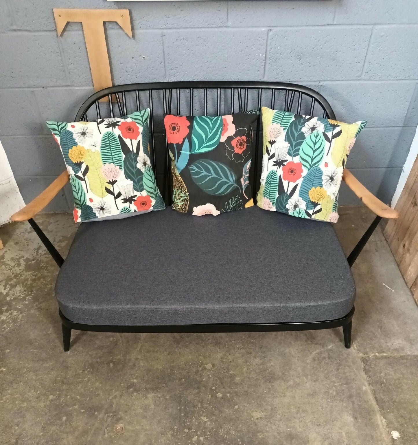 Ercol 203/2 sofa - black finish - fully refurbished